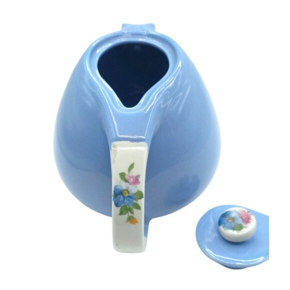 Halls Superior Blue Ceramic Teapot With Floral Handle & Lid Rose Parade 1259 Vin - Picture 4 of 6